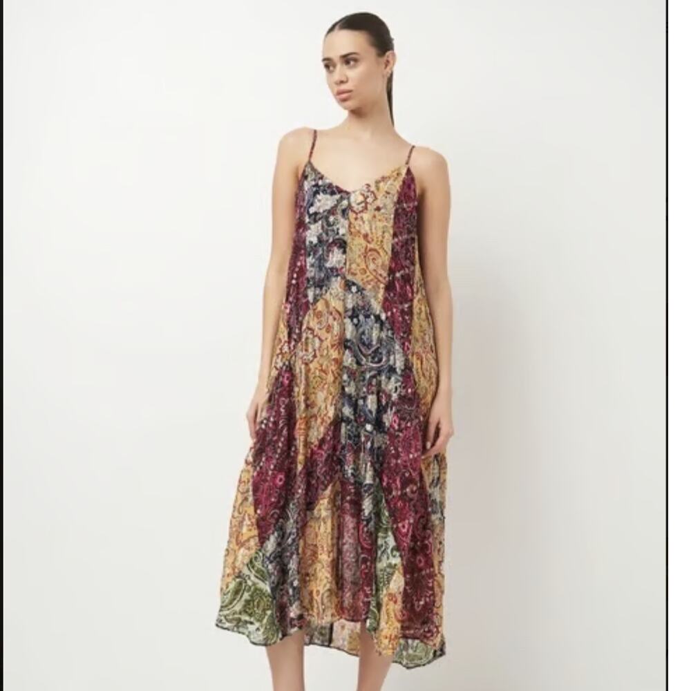 Zara‎ Dress Large Multicolor Paisley Chiffon Slip Maxi Boho Print Strappy Shilo